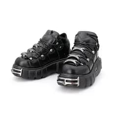Botas Femininas Estilo Punk XEVX, Couro, Com Cadarço, Salto de 6CM, Plataforma, Botas Góticas Femininas, Botas de Motoci