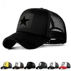 Boné de beisebol estampado estrela de cinco pontas Hip-Hop espaço algodão malha ajustável respirável à prova de ultravio