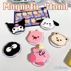 Suporte de celular dobrável, suporte magnético para celular, capa de celular Magsafe em PVC com personagens Kuromi, Kirb