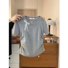[Seckill por tempo limitado] Camiseta feminina de manga curta com borboleta de renda verão 2026 novo estilo solto mais f