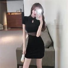 [Seckill por tempo limitado] Vestido 2026 Novo estilo Slim-fit Slimmer Look Preto Cheongsam Saia Quadril