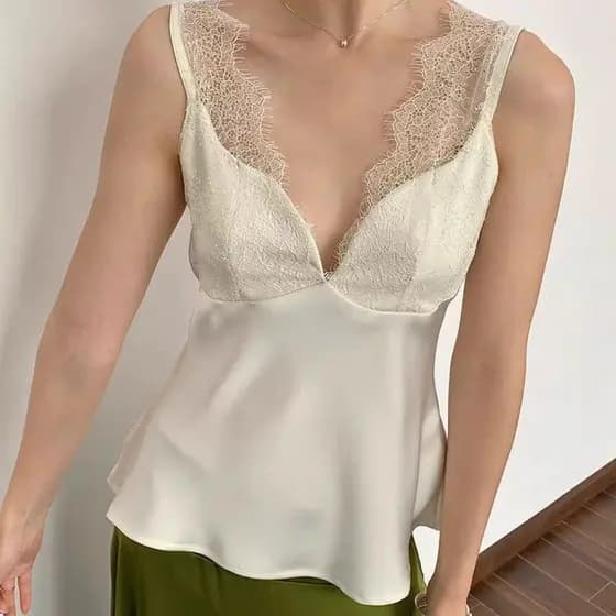 [Seckill por tempo limitado] Colete de camisola de renda puro desejo mais vendido, cetim, aparência mais fina, Top simpl