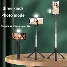 Telefone Selfie Vara Tripé Bluetooth Remoto Sem Fio Selfi Suporte Do Com Beleza LED Luz De Preenchimento Para Streaming