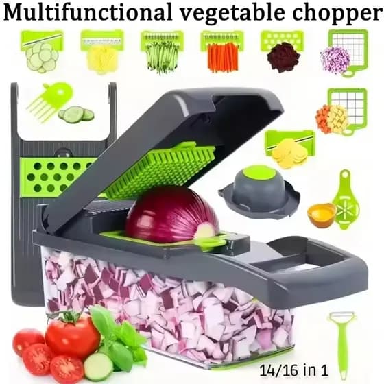 Picador De Vegetais Multifuncional Alça Grelha De Alimentos Fatiador Corte 14/16 Em 1 Suprimentos De Cozinha Ferramenta