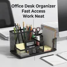 Organizador De Mesa De Malha Preta Com Porta-Lápis E Cestas De Armazenamento 3 Compartimentos Material De Escritório Cad