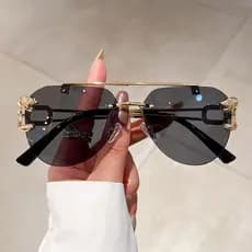 Óculos de Sol Femininos de Luxo Sem Armação Estilo Retrô Oversized Elegantes UV400 Modelo Clássico 34SS 4NK5