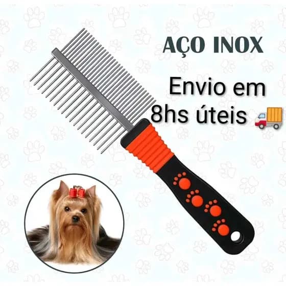 Pente Duplo de Aço Inoxidável Cabo de Polipropileno para Cães Gatos Pet em Geral