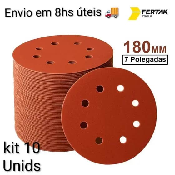 Disco de Lixa Aderente com Furos 7" (180mm) - Grão 40 ao 400 - 10 Peças