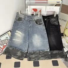 AcupStudio Jiang Superior Direito Americano Retro Lavado Cropped Rasgado Calças de Perna Larga Reta Jeans de Cintura Alt