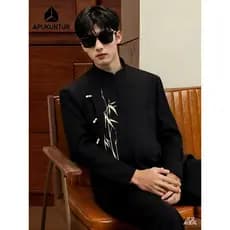 Moda luz luxo High-End terno jaqueta novo estilo chinês bambu dourado bordado topo banquete masculino noivo vestido de c