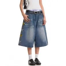 Design desgastado Retro All-Match solto Jeans de perna larga High Street pequeno mais magro olhar Casual calças cortadas