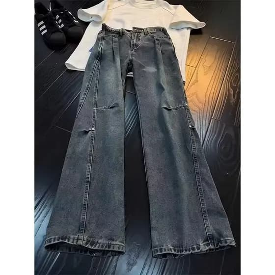 Estilo Hong Kong na moda masculina verão novo estilo 2026 carta única Jeans Hip Hop ins na moda High Street na moda rufi