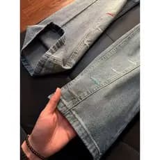 Primavera Retro nostálgico Jeans masculino em linha reta solto americano Street Wear lavado angustiado All-Match Casual