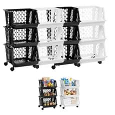 Kit 3 Cesto Organizador Fruteira De Chão Modular 3 Andares Organizadora Limpeza Brinquedos