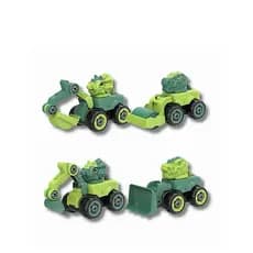 4 Carrinhos Fricção Dinossauro Monta Desmonta com Chave Brinquedo Educativo Infantil Trator Retroescavadeira Britadeira