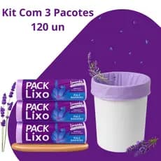 Saco de Lixo Perfumado Kit 3 Lavanda 120un Perfumado Lavanda Neutraliza Odor Banheiro Pia Cheiroso Anti odor
