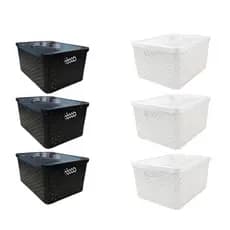 Kit 2/4/6 Cestos Caixa Organizadora Rattan 4 Litros Preto Com Tampa