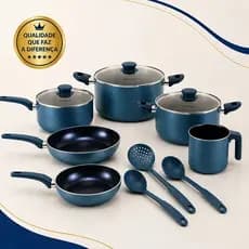 Jogo Panelas 9 Peças Cerâmico Antiaderente Azul Conjunto Cozinha  Premium