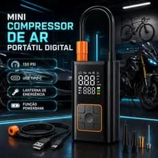 Mini Compressor Ar Portátil Digital Recarregável PowerBank Inflador Pneu Carro Moto Bicicleta Bola