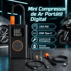 Compressor de Ar Portátil Digital 150 PSI Recarregável Inflador Pneu Carro Moto Bicicleta Bola