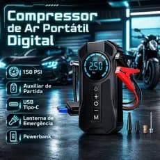 Compressor de Ar Portátil Digital Auxiliar Partida Power Bank Inflador Pneu Carro Moto Bicicleta LED