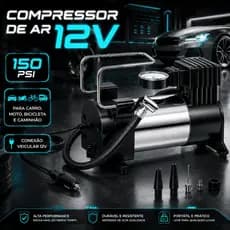Compressor de Ar 12V Veicular 150 PSI Inflador Pneu Carro Moto Bicicleta Caminhão Portátil Manômetro