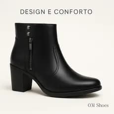 Bota Feminina Cano Curto Preta com Zíper – Estilosa, Confortável e Versátil – Tamanhos 34 ao 40
