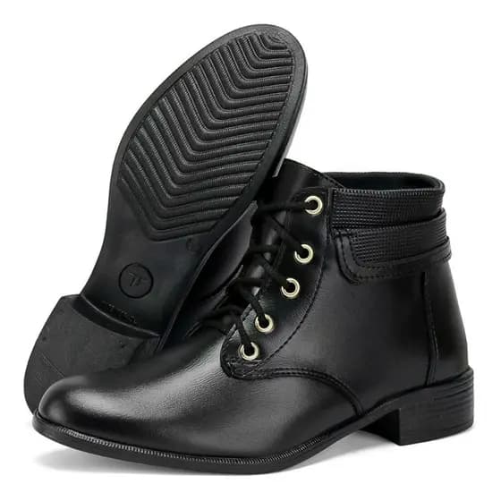Bota Feminina  Coturno Cano Curto Amarração  Casual Feminina Montaria  Salto Baixo Bico Redondo Leve