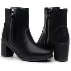 Bota Coturno Feminina Coturno com Salto Médio Cano Curto com Zíper Lateral Bico Fino
