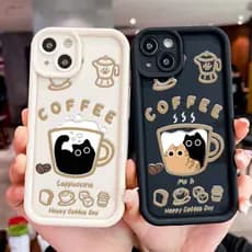 Capinha Capa de silicone Pequeno Gato da xícara de café para Samsung A55 A15 A72 A05S A54 S20 S21 S22 S23 S24 FE ULTRA