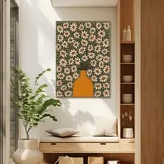 Quadro Decorativo Margaridas e Vaso Laranja 60x90 Tela Canvas Grande Pronto Para Pendurar Sala Quarto