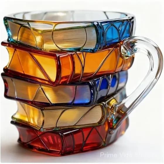 Caneca de Café em Forma de Livro, Caneca de Café 3D Pintada, Caneca de Café Única e Original, Caneca de Vidro Pintada, P