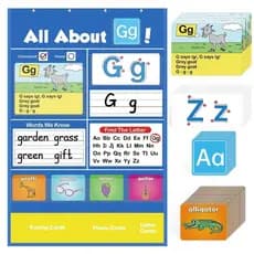 Gráfico de bolso para aprendizagem do alfabeto, gráfico de parede do alfabeto, cartões de memória ABC, jogos educativos,