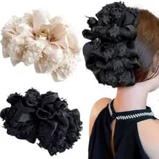 Elegante presilha de cabelo em seda chiffon, design de bolhas grandes, com detalhes em renda, bege, presilha de cabelo e
