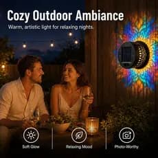 Lâmpada solar decorativa de parede com projeção de mandala de sete cores - novo modelo 2027, classificação de impermeabi