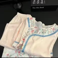 Pijama estilo chinês feminino ~ estilo palácio estilo chinês retrô Hanfu estampado solto Loungewear