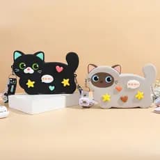 Gato dos desenhos animados saco do telefone móvel ambientalmente amigável silicone saco do mensageiro 3D dos desenhos an