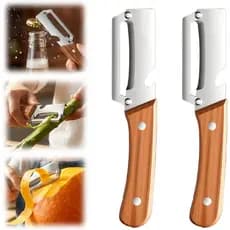 2 Descascadores Multifuncionais para Vegetais, Descascador de Aço Inoxidável Afiado e Abridor de Garrafas com Cabo de Ma