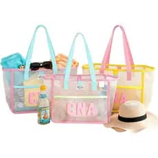 Bolsa de Praia Personalizada em Malha, Bolsa de Piscina Bordada com Monograma Personalizado, Bolsa Grande Reutilizável R
