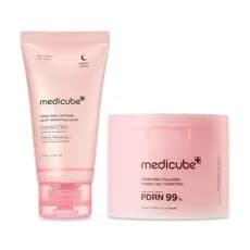 Conjunto duplo de cuidados diurnos e noturnos medicube pink PDRN: máscara noturna peel-off com cafeína e SalmonDNAPDRN e