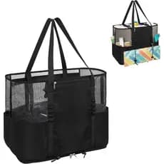 Bolsa de Praia em Malha, Bolsas de Praia Extra Grandes para Mulheres, Bolsa Dobrável Leve e à Prova de Areia para Famíli