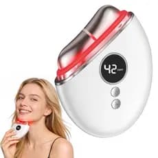 Terapia de Luz Vermelha 4 em 1 para Rosto e Pescoço, Ferramenta Facial Gua Sha com Calor e Vibração, Massageador Facial