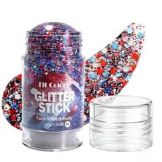 Bastão de Glitter Patriótico Vermelho e Azul para Rosto, Cabelo e Corpo, Roupas e Acessórios para o 4 de Julho para Mulh