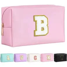 Bolsa de maquiagem feminina, bolsa de maquiagem personalizada com inicial, organizador de viagem à prova d'água em couro