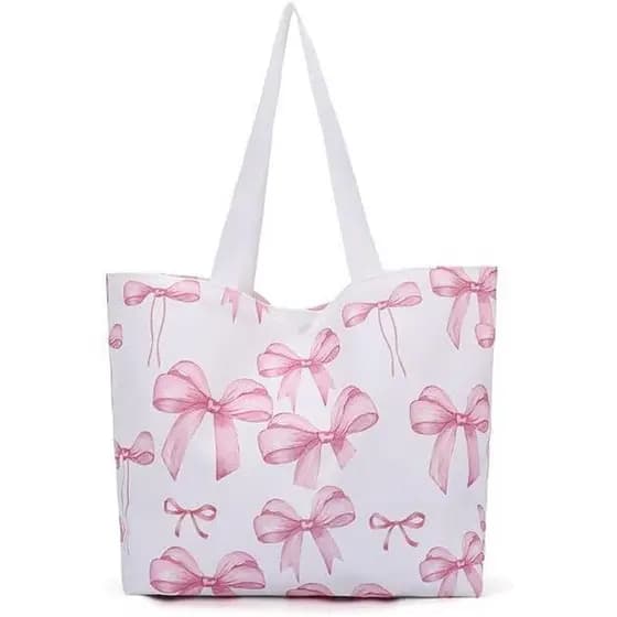 Bolsa feminina Coquette Bow Design, feita de lona, fácil de transportar, adequada para compras 1ZED