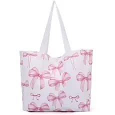 Bolsa feminina Coquette Bow Design, feita de lona, fácil de transportar, adequada para compras 1ZED