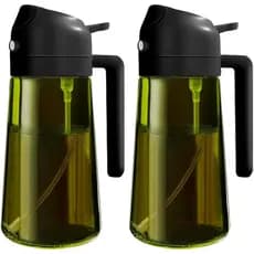 2 unidades de pulverizador de óleo 2 em 1 para cozinhar, 16oz/470ml, frasco dispensador de azeite em vidro verde escuro