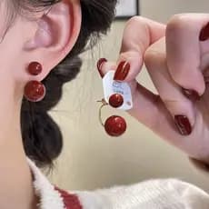 Brincos femininos em formato de feijão, incrustados com pérolas vermelhas e zircônia, pinos de prata 925, estilo francês