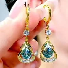 Brincos Clássicos de Zircônia para Mulheres, Pendente Geométrico, Brincos Pendentes de Cristal Azul Encantadores, J FRZC