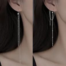 Brincos de prata esterlina S925, estilo feminino, estilo coreano, brincos longos e elegantes HE1H BGI4